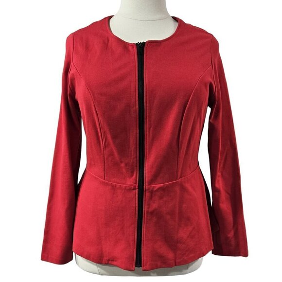 torrid Jackets & Blazers - Torrid Red Ponte Knit Collarless Peplum Back Hem Jacket Office Preppy